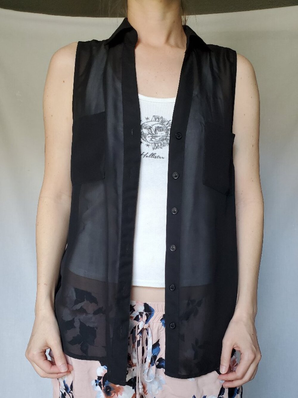 Wet Seal Sheer Black Button Up Shirt